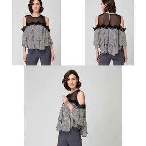 New Joseph ribkoff black white stripe cold shoulder floating tier top 8
